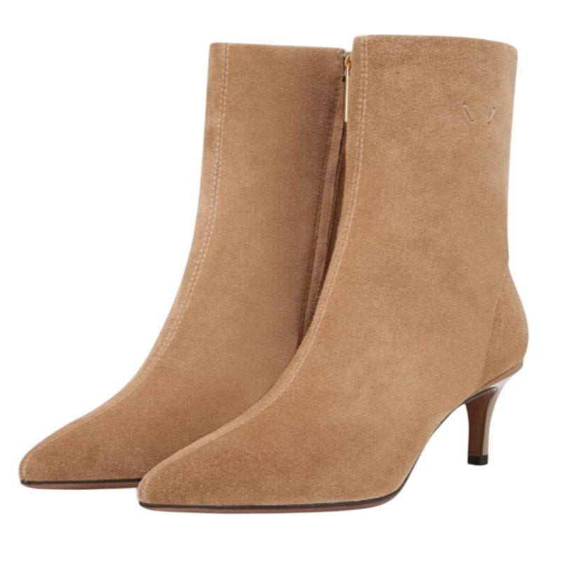 Franco Sarto Womens Anna Heel Ankle Bootie Size 8 M EU 38.5 Taupe Tan Suede NIB