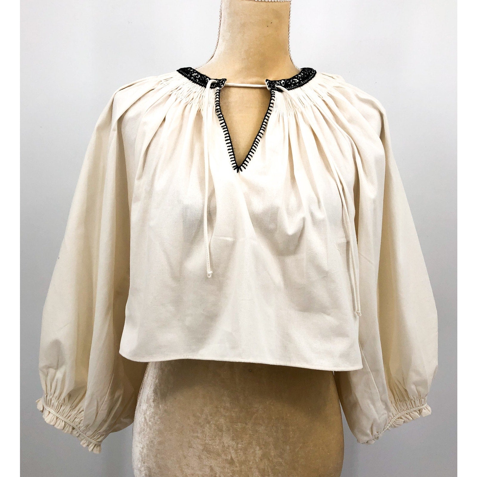 RE/DONE Victorian Cut Off Blouse Medium Vintage Ivory Balloon Sleeve Ruffle NWT
