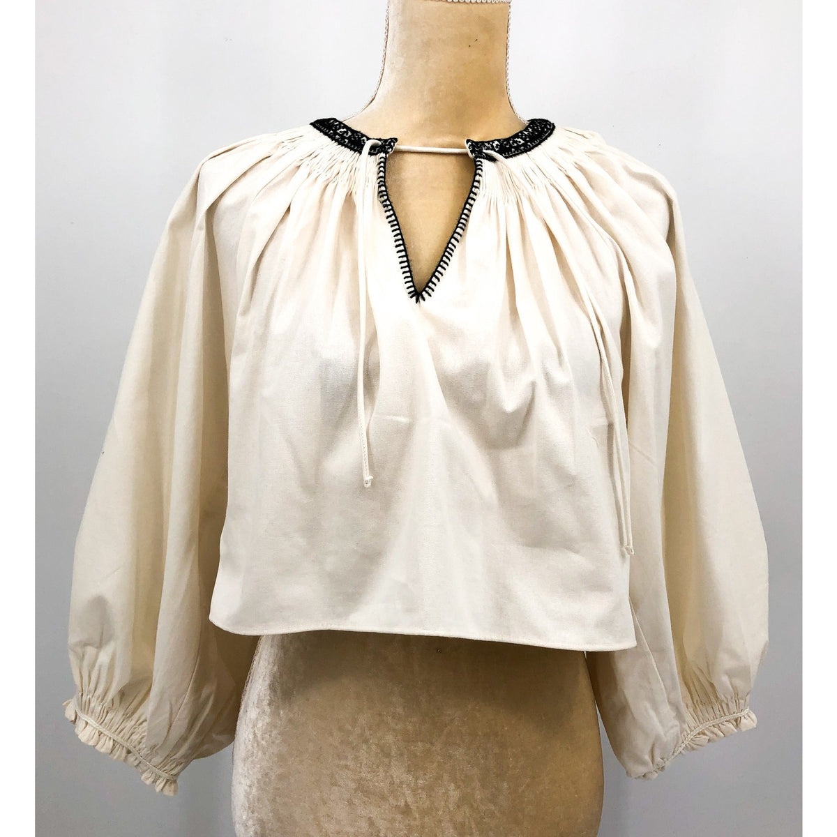RE/DONE Victorian Cut Off Blouse Medium Vintage Ivory Balloon Sleeve Ruffle NWT