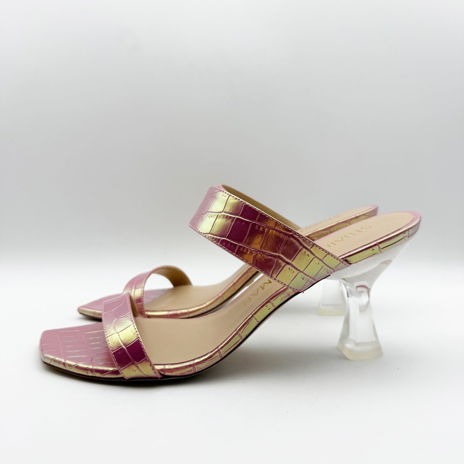 Stuart Weitzman Kristal Heeled Sandals Size 9 M Pink Iridescent Leather NIB
