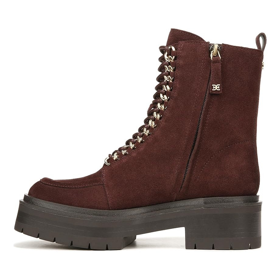 Sam Edelman Womens Lovrin Platform Combat Boots Size 8 Red Burgundy Suede NWOB