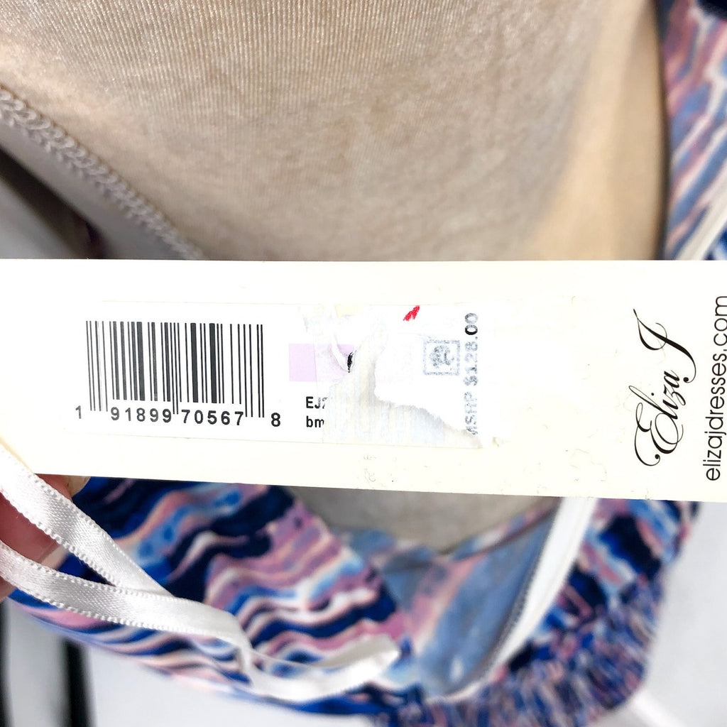 ELIZA J Keyhole Twist Maxi Dress Size 6 Blue Multi Printed Halter Neck NWT