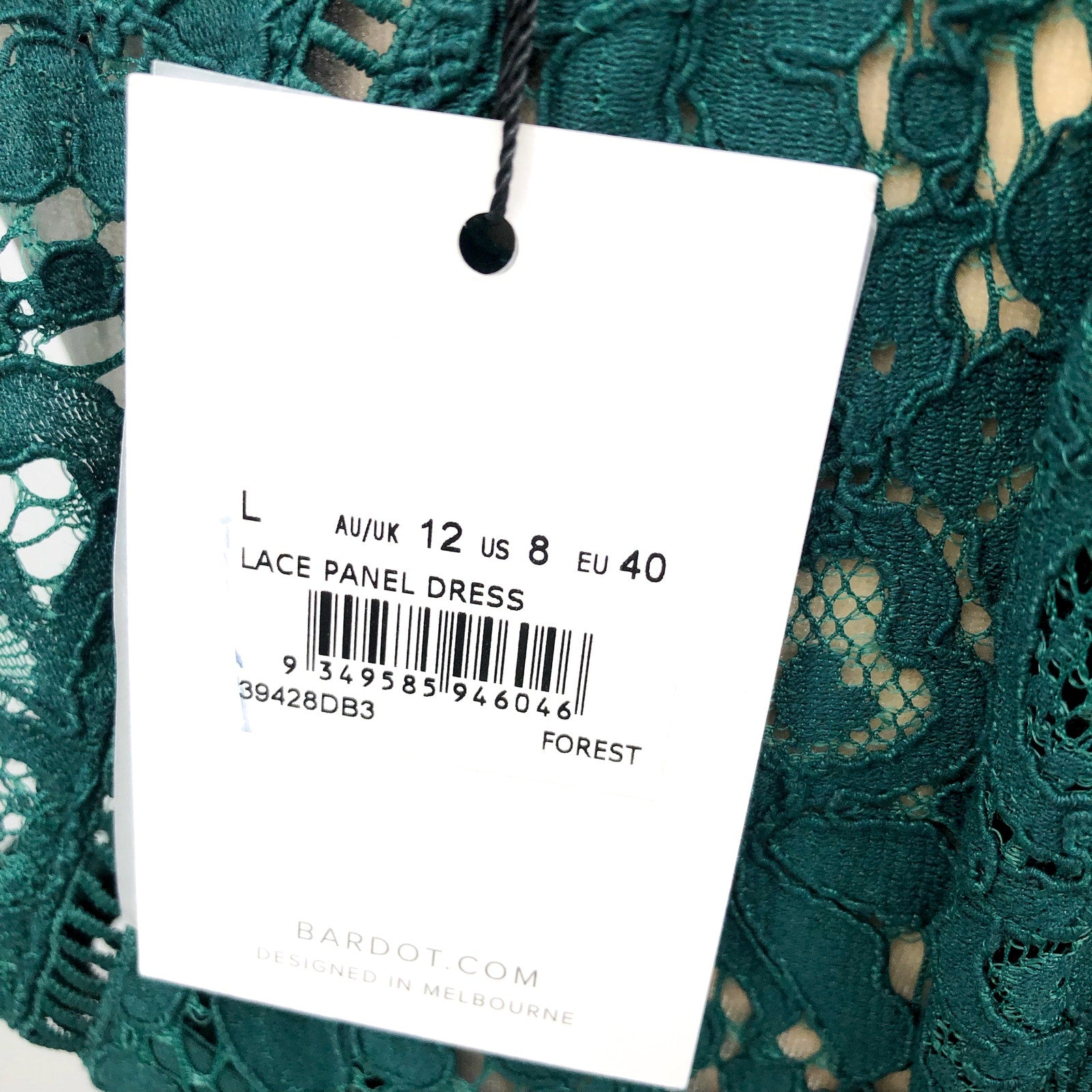 BARDOT Women's Lace Panel Dress Size 8 Large Forest Green Sleeveless NWT
