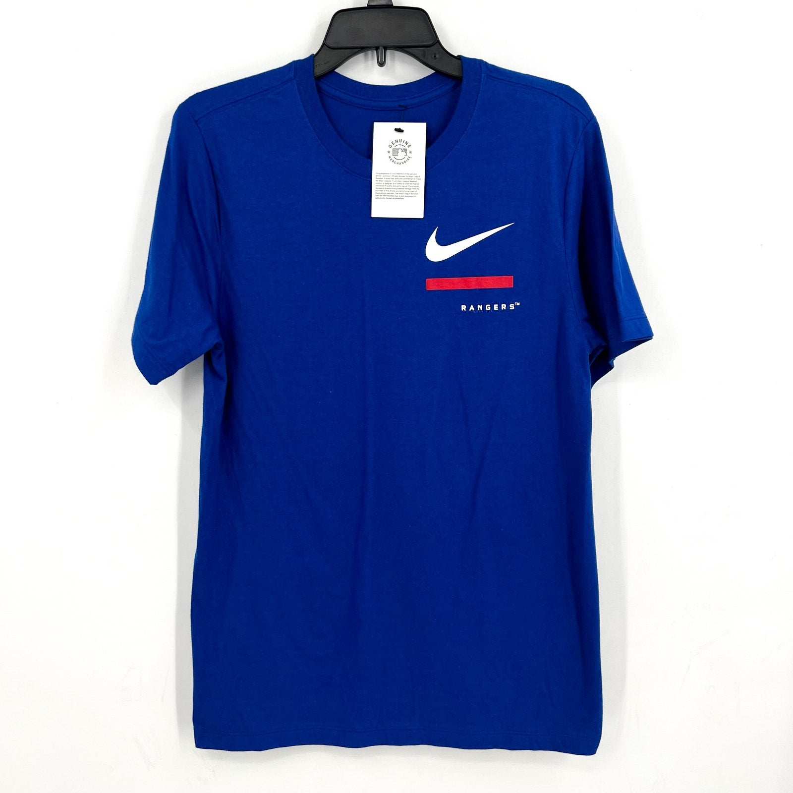 NIKE Mens Texas Rangers Logo Short Sleeve T-Shirt US Small Blue Crewneck NWT