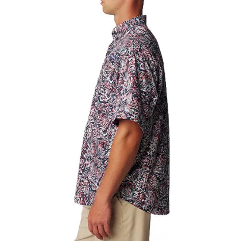 COLUMBIA PFG Mens Super Tamiami Short Sleeve Shirt Small Red Blue Print NWT