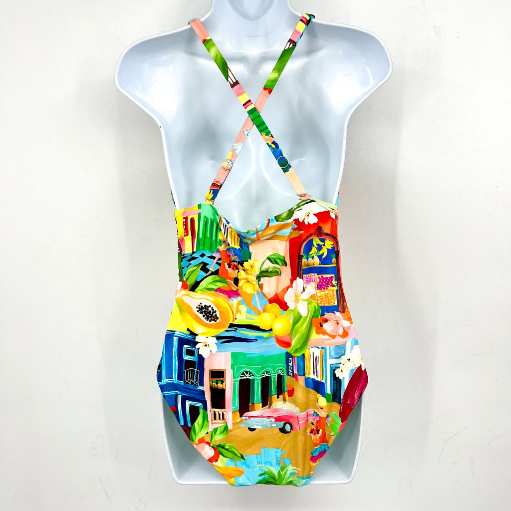 SEAFOLLY Women's Deep V Neck One Piece Swimsuit Size 8 Cuba Turquoise NWT