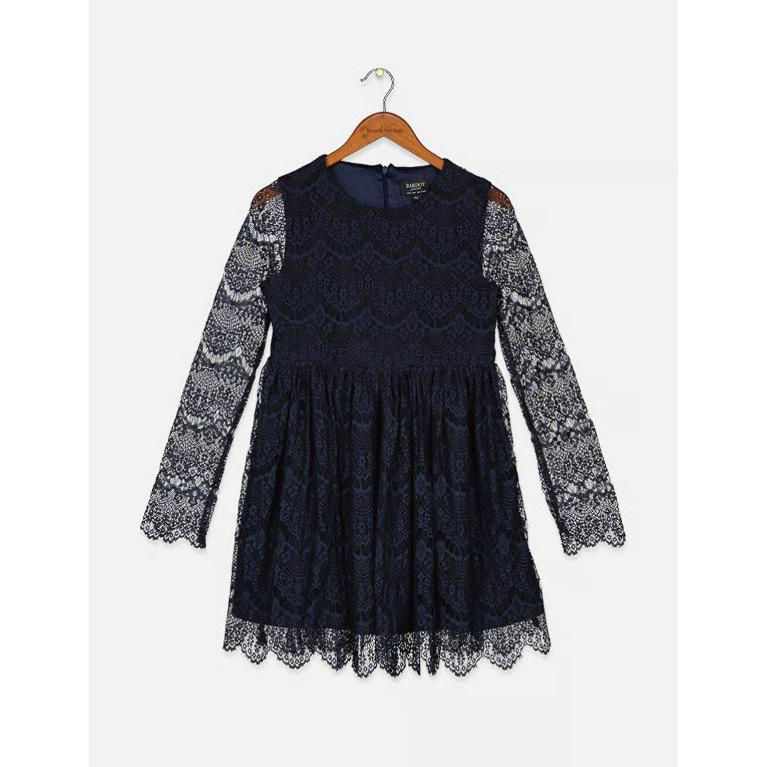 BARDOT Girls Gertrude Lace Dress Size 18 Navy Blue Long Sleeve NWT