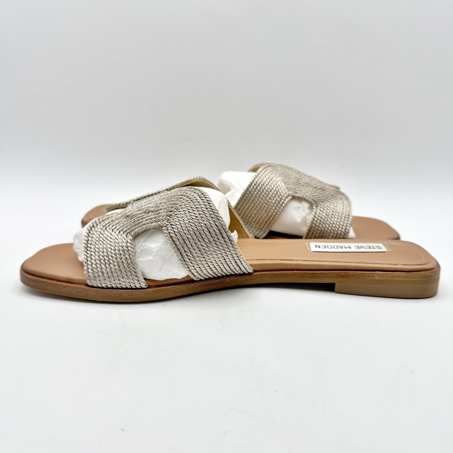 Steve Madden Womens Hadyn Braided Slide Sandals US 9.5 M Tan Metallic NIB