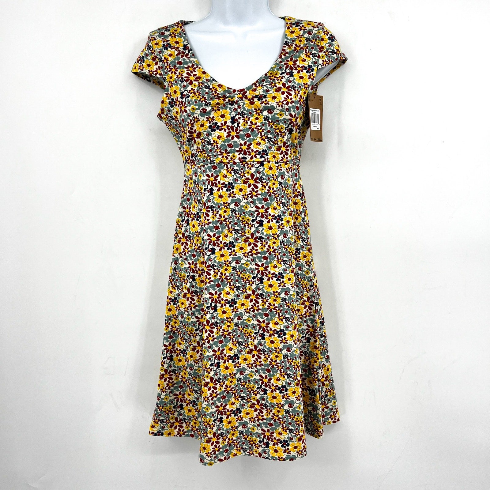 TOAD & CO Womens Rosemarie Dress XS Yellow Red Barley Floral Short Sleeve NWT