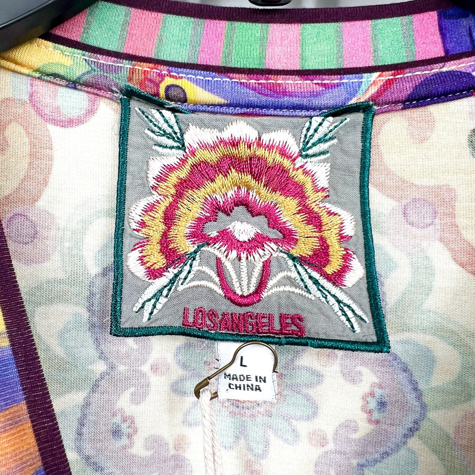 JOHNNY WAS The Janie Favorite Top Large Multi Mcanna Scarf Short Sleeve NWT