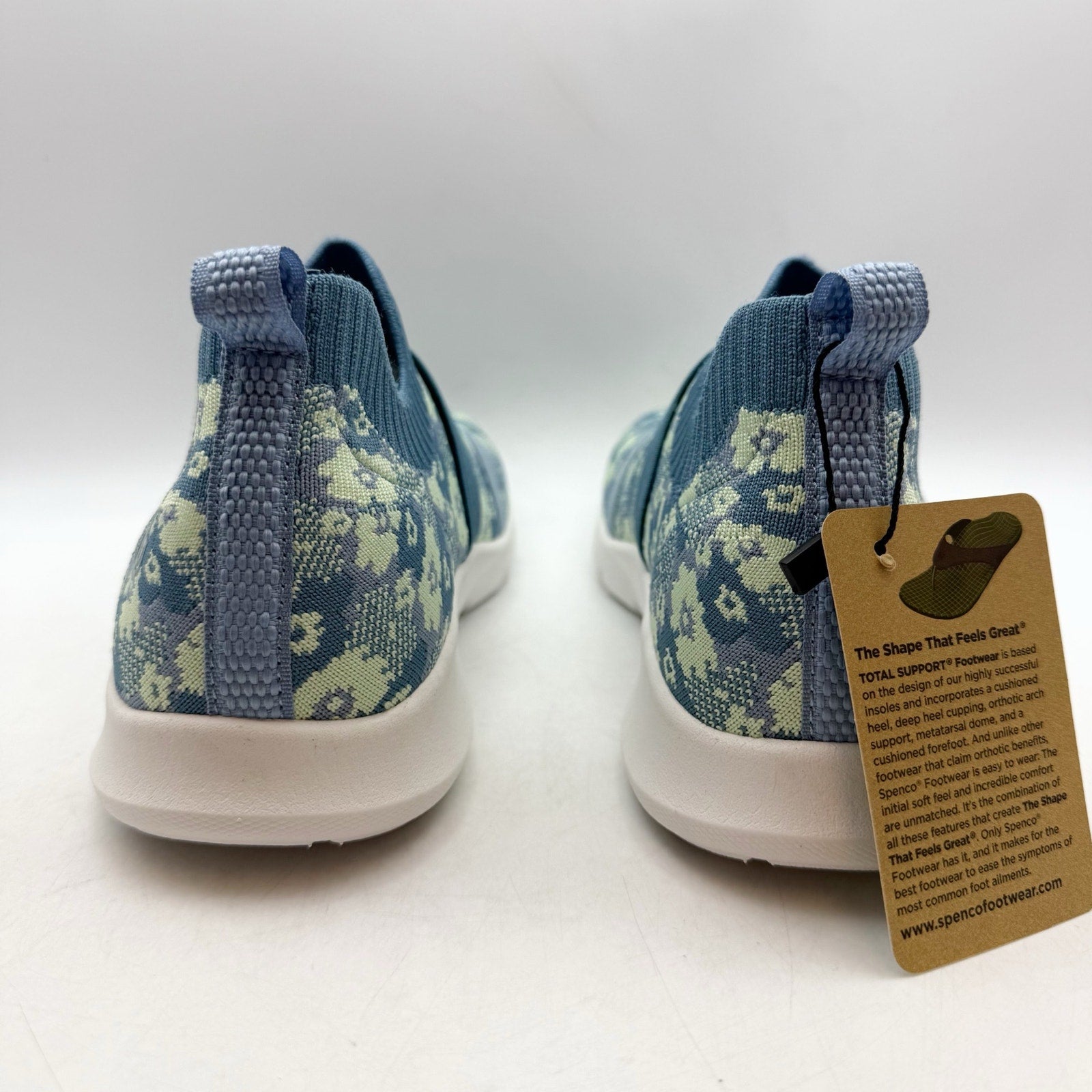 Spenco Womens Karma Stretch Sneakers US 9 Wide EU 39.5 Bluestone Floral Blue NIB