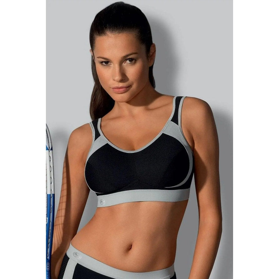 ANITA ACTIVE Women's Extreme Control Sports Bra Size 36B Black Grey Wirefree NWT