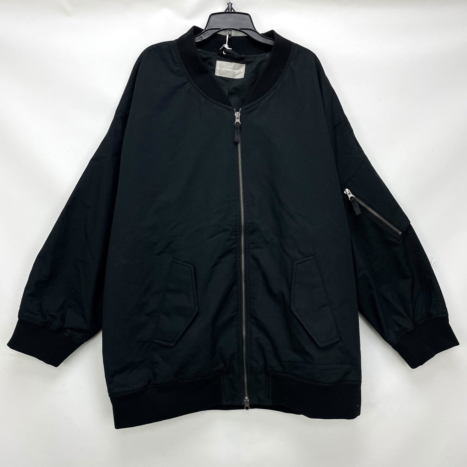 Everlane Womens Cotton Bomber Jacket XL Black Oversized Boxy NWT