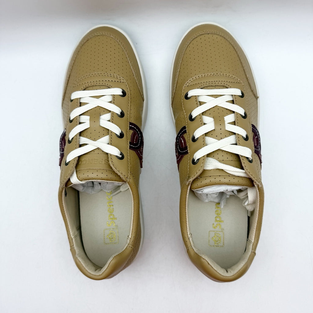 Spenco Womens Cambridge Low Sneakers US 7.5 Wide EU 38 Tan Leather NIB
