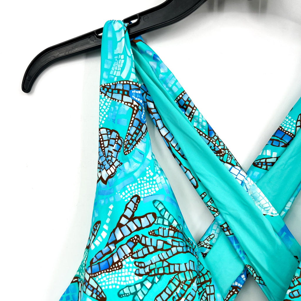 SEAFOLLY La Mer Cross Back One Piece Swimsuit Size 14 Aquatic Blue Print NWT