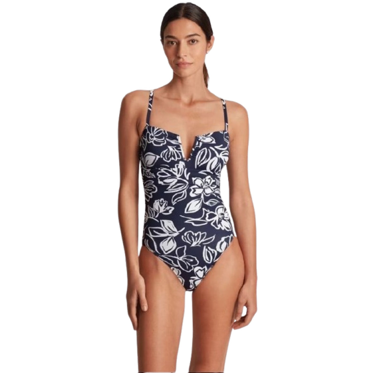 LAUREN RALPH LAUREN Allora Floral Underwire OTS One Piece 14 Blue White NWOT