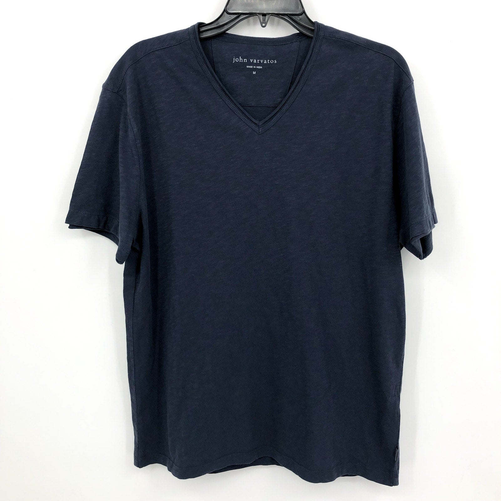 JOHN VARVATOS Men's Miles Slub V Neck Tee Medium Oiled Blue Short Sleeve NWT