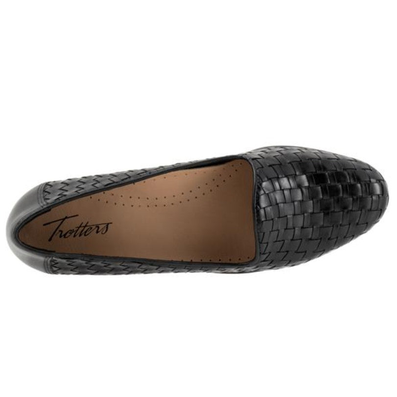 TROTTERS Womens Liz Loafers Size 8.5 Extra Wide Black Woven Leather Slip-On NWOB