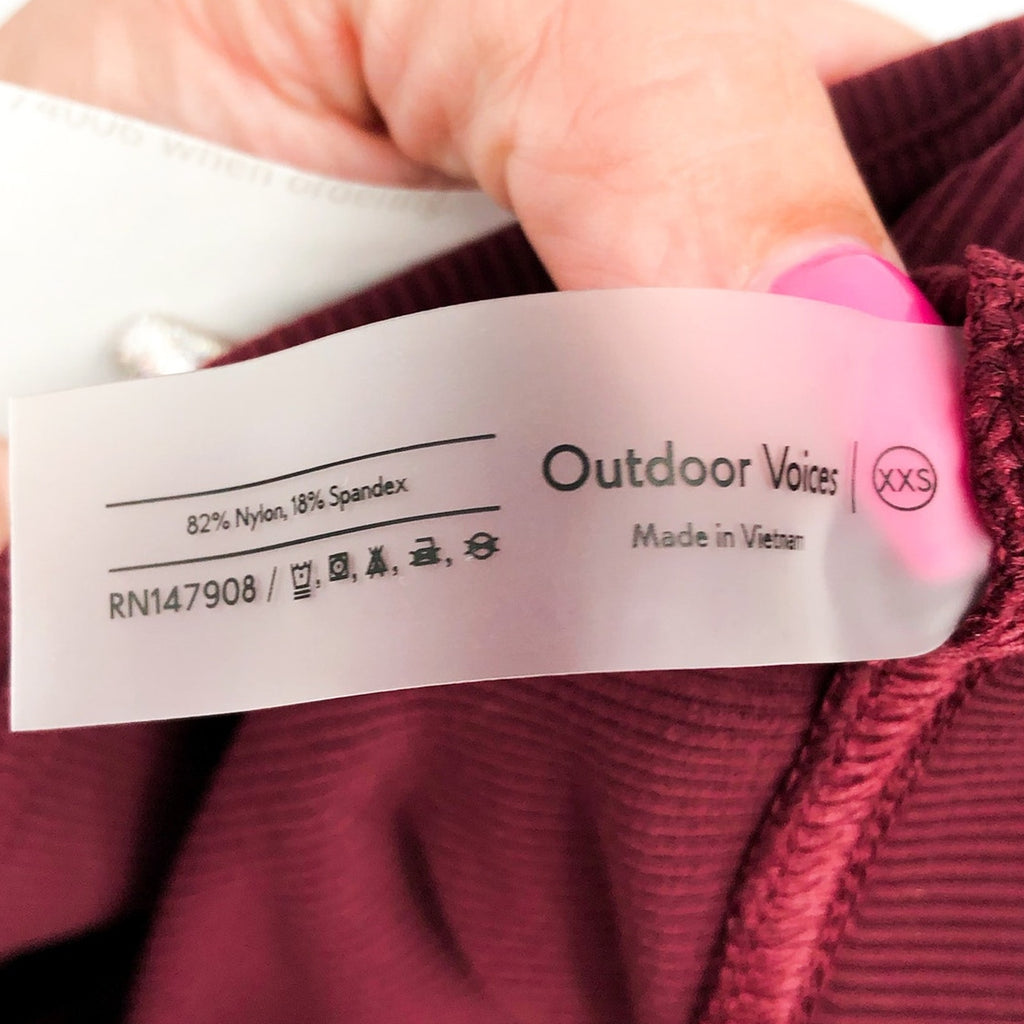 OUTDOOR VOICES Womens Kick Flare Pants XXS Red Shiraz Superform Rib NWT