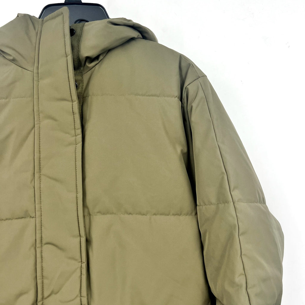 EVERLANE Women's The ReNew Long Puffer Jacket XS Army Green Hood Coat NWT