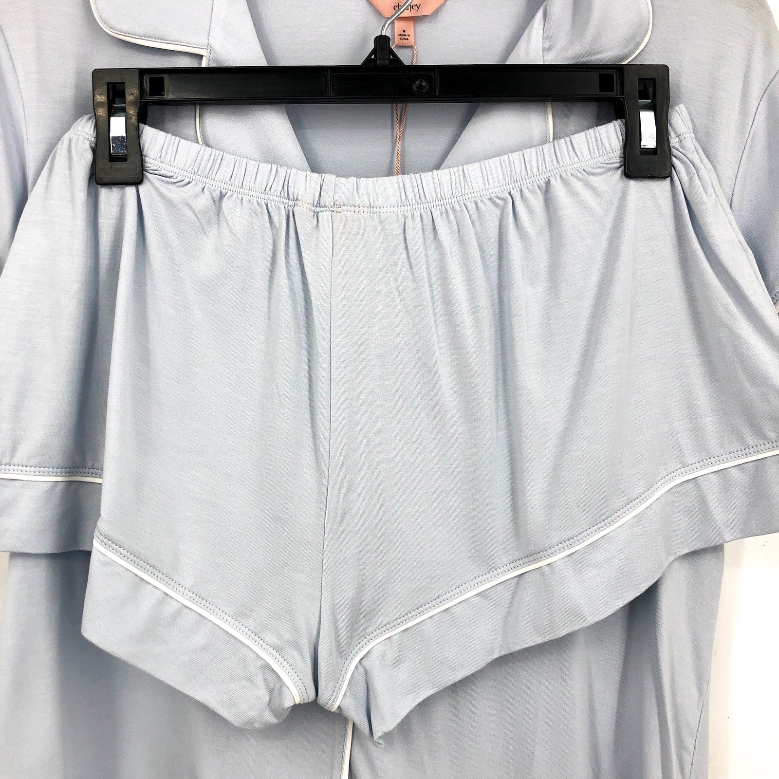 EBERJEY Gisele Shortie Short PJ Set Medium Ice Blue Ivory TENCEL Modal NWT
