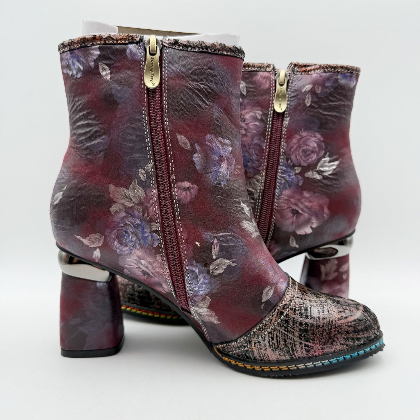 L'Artiste by Spring Step Womens Carre Heeled Boots EU 37 US 7 Purple Leather NIB