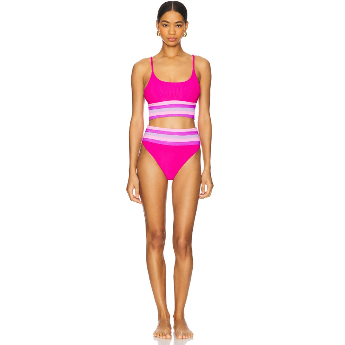 BEACH RIOT Millie High Waisted Bikini Bottom Small Pink Raspberry Colorblock NWT
