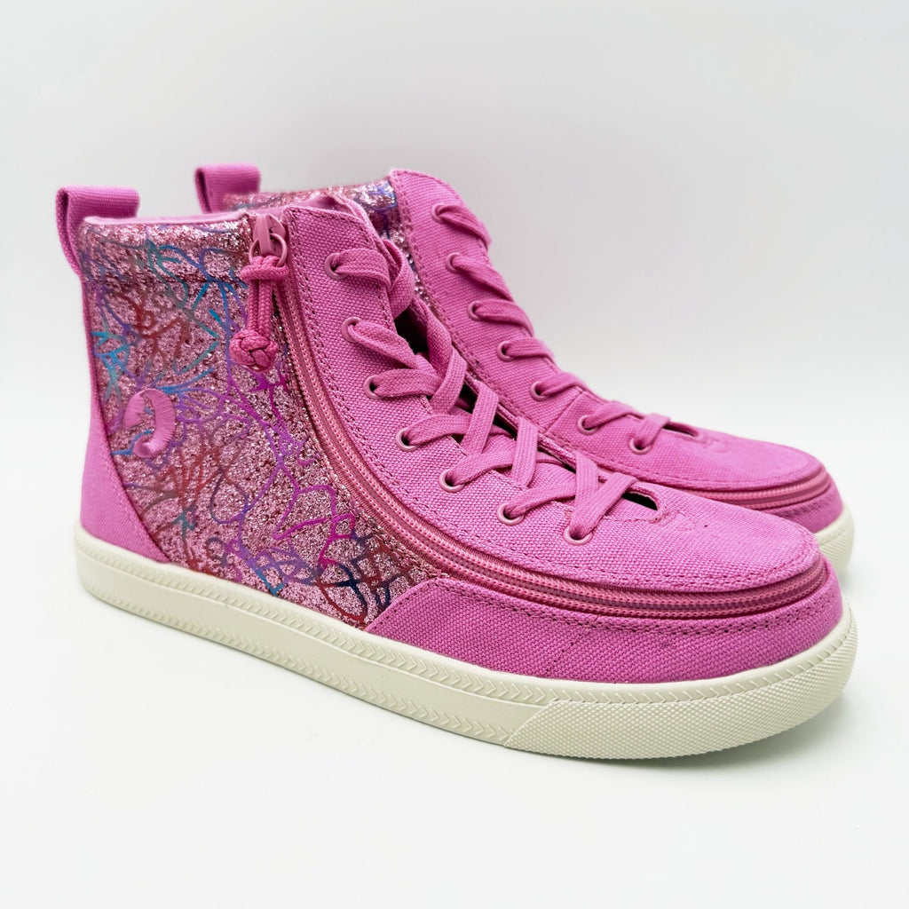 BILLY Footwear Kids Classic Lace High Sneakers Size 7 Big Kid Pink Print NWOB