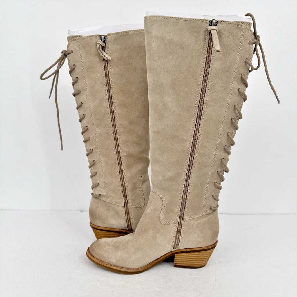 Sofft Womens Sharnell Heel Knee High Boots US 7 Beige Suede Waterproof NWOB