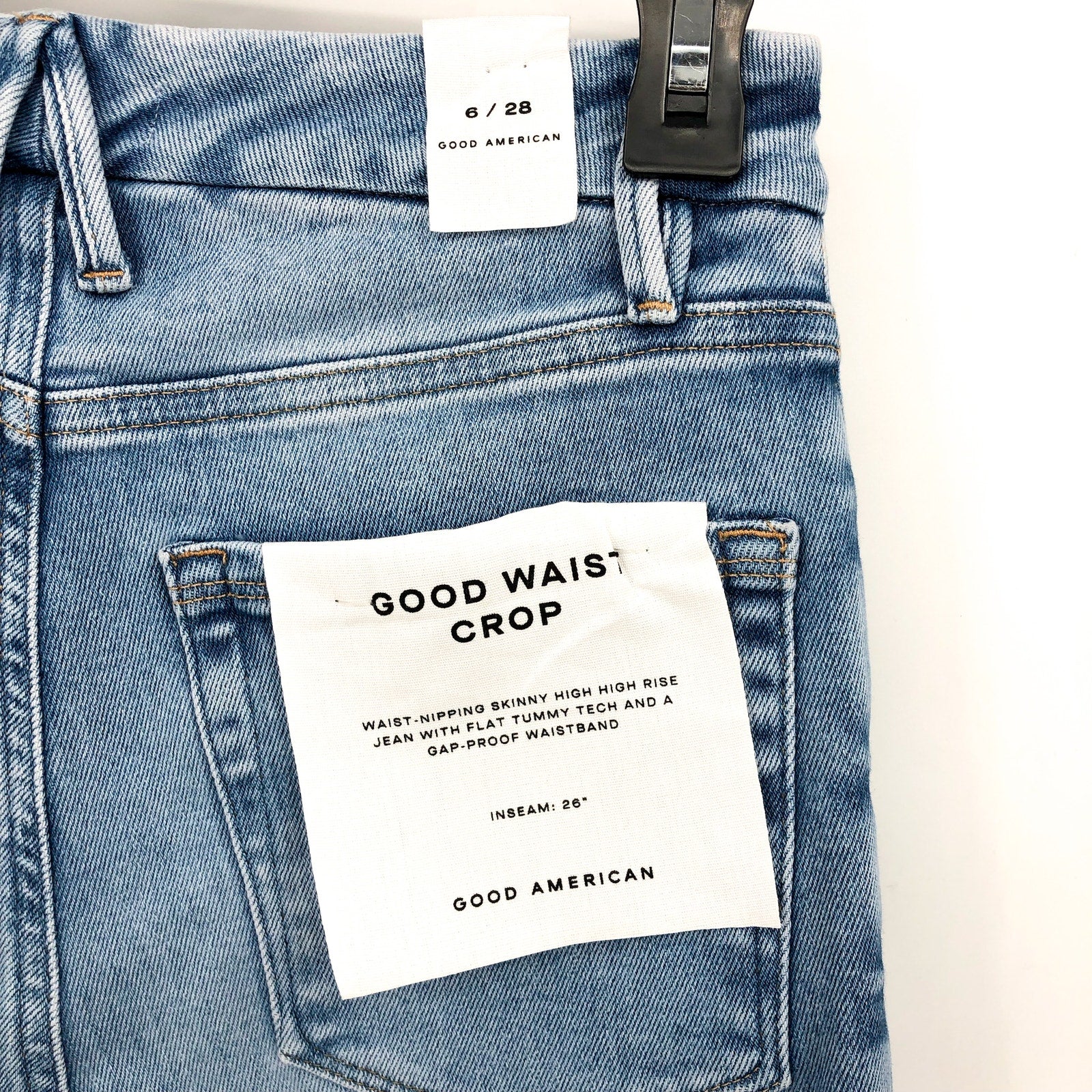 Good American Good Waist Crop Jeans Size 6 28x25 Blue Skinny Leg Raw Hem NWT