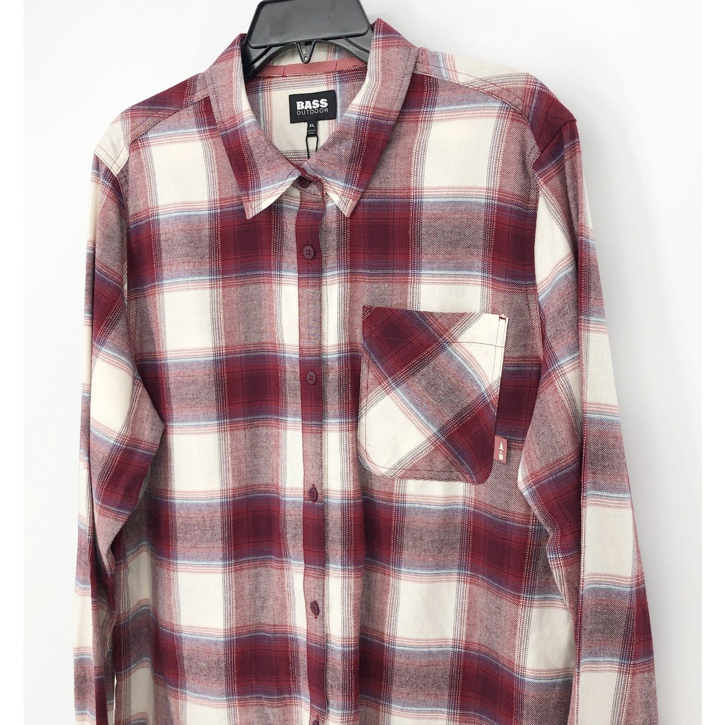 BASS OUTDOOR Men's Expedition Stretch Flannel Shirt XL Red White Plaid NWT