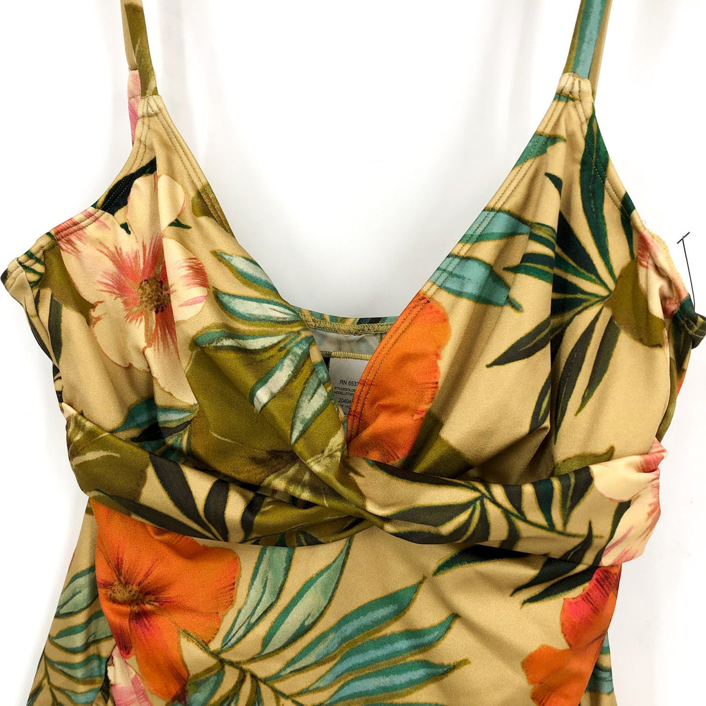 LAUREN RALPH LAUREN Tankini Top & Bottom Set Size 10 Gold Tropical-Print NWOT