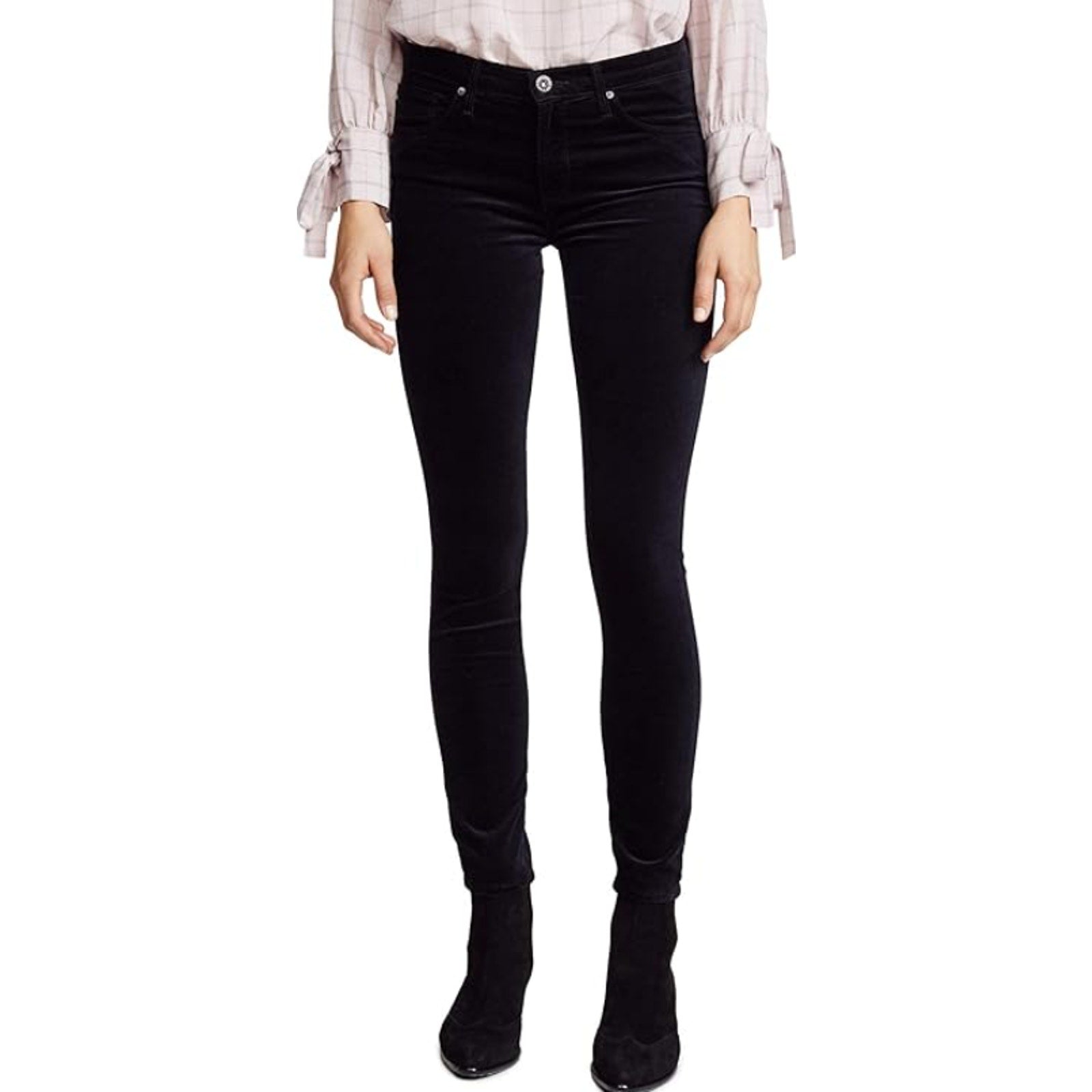 AG ADRIANO GOLDSCHMIED The Legging Velvet Jeans 24R US 00 Black Skinny NWT