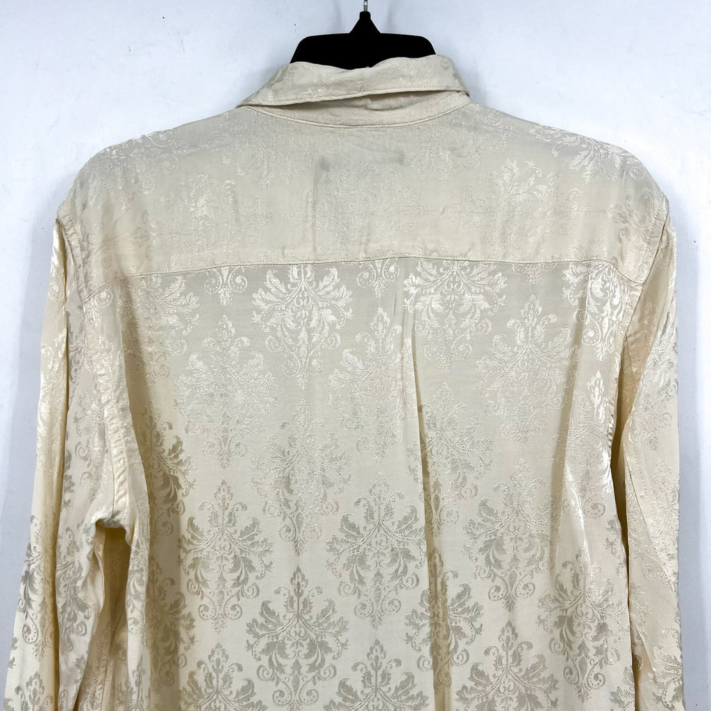 JOHN VARVATOS Men's Rodney Long Sleeve Shirt Medium Cream Damask Jacquard NWT