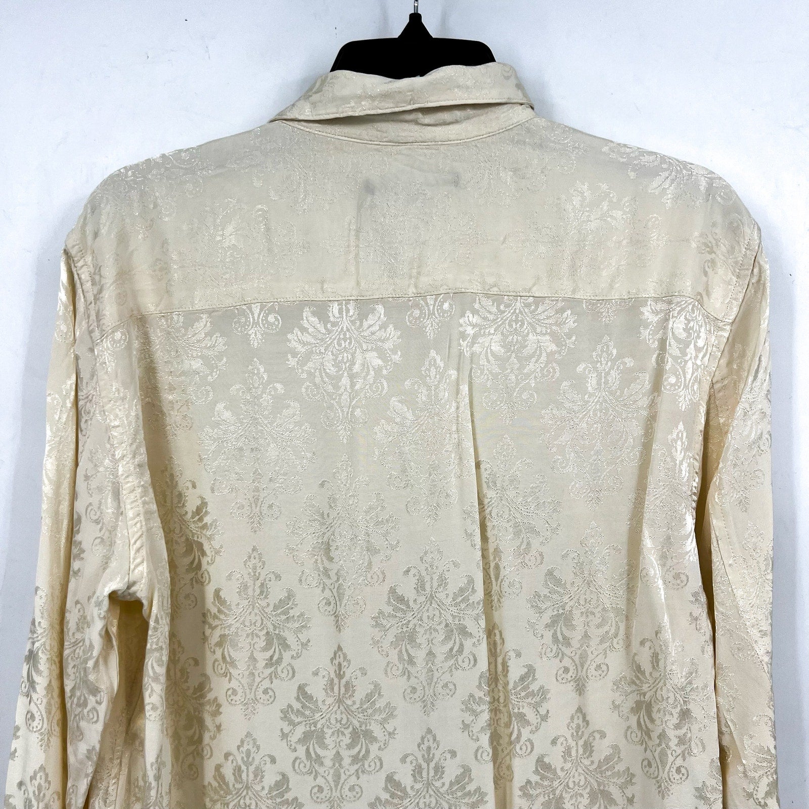 JOHN VARVATOS Men's Rodney Long Sleeve Shirt Medium Cream Damask Jacquard NWT