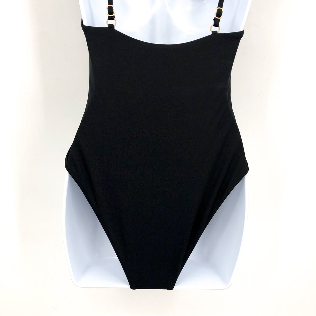 L*SPACE Women's Piper Classic One Piece Swimsuit XS Black Front Keyhole NWT