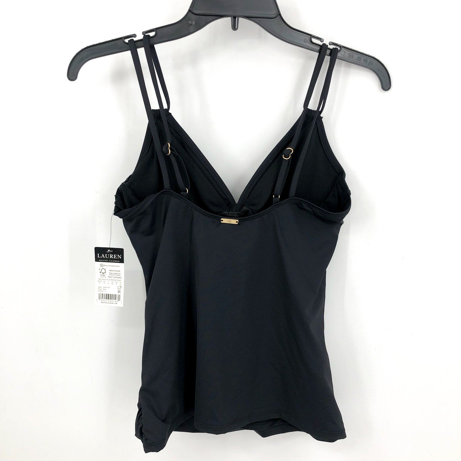 LAUREN RALPH LAUREN Double Strap Twist Tankini Top Size 6 Black Underwire NWT