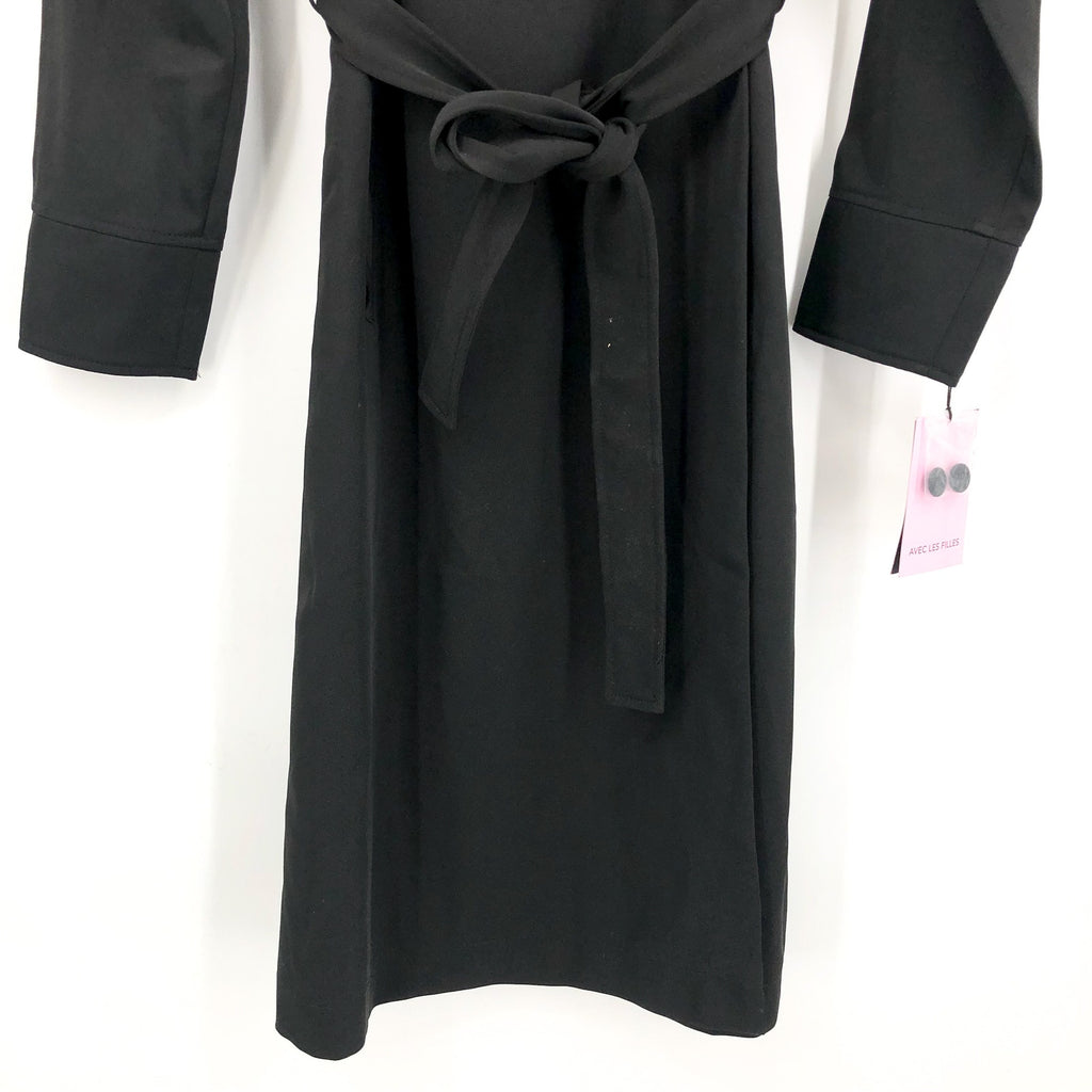 AVEC LES FILLES Womens Drape-Front Trench Coat Medium Black Belted Stretch NWT