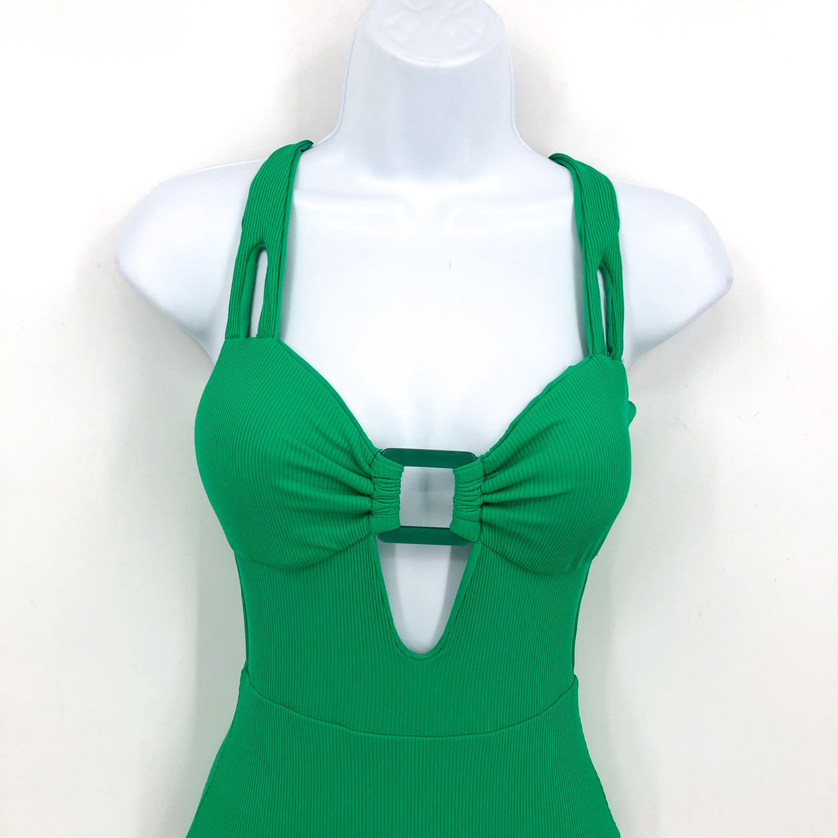 BECCA Women's Modern Edge Rib Bandeau One Piece Swimsuit Small Green Verde NWT