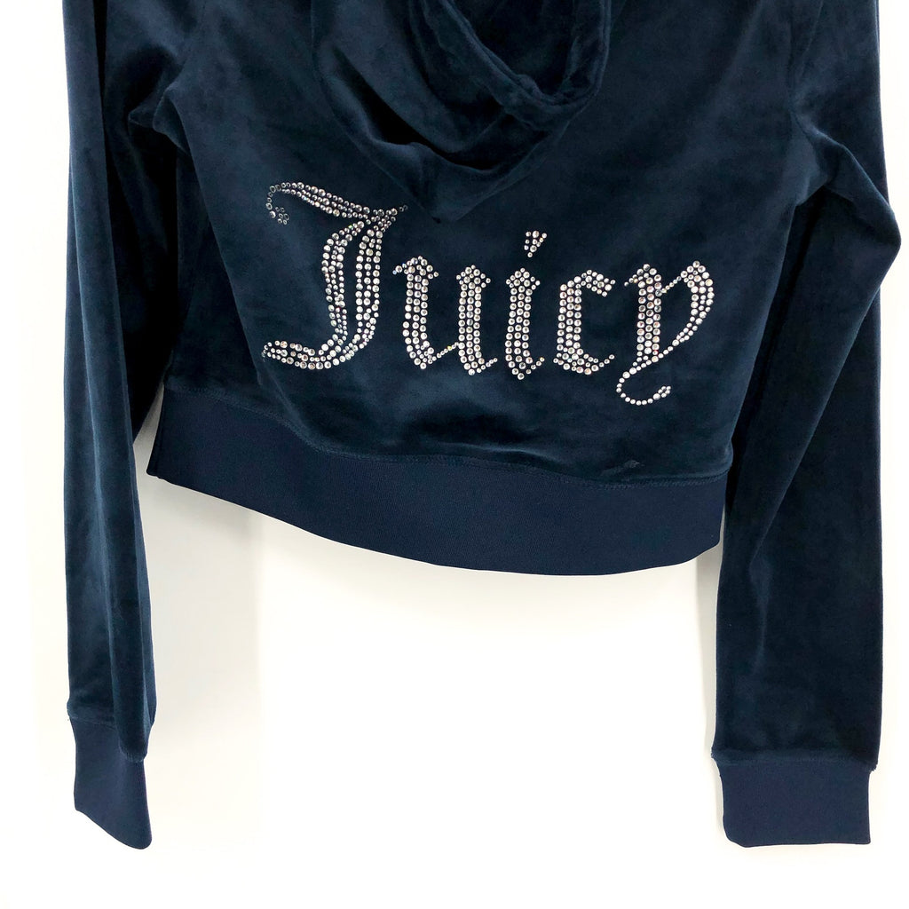 JUICY COUTURE Women's OG Big Bling Velour Hoodie Medium Regal Blue Zip NWT