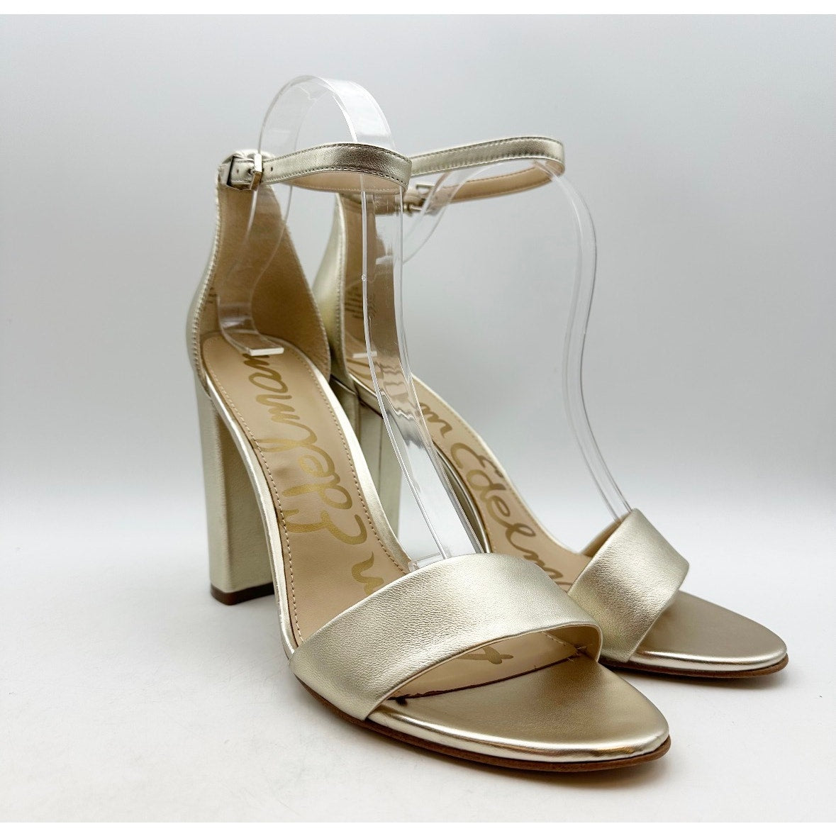 SAM EDELMAN Women's Yaro Dress Sandals Size 10.5 Gold Leather Blocked Heel NWOB
