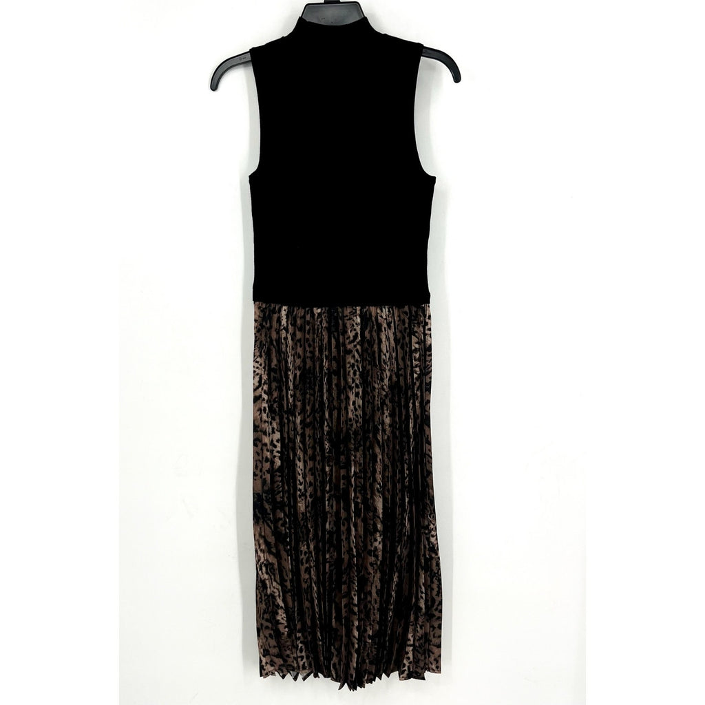 FORTUNE + IVY Womens Jersey Leopard Pleated Midi Dress Small Black Multi NWOT