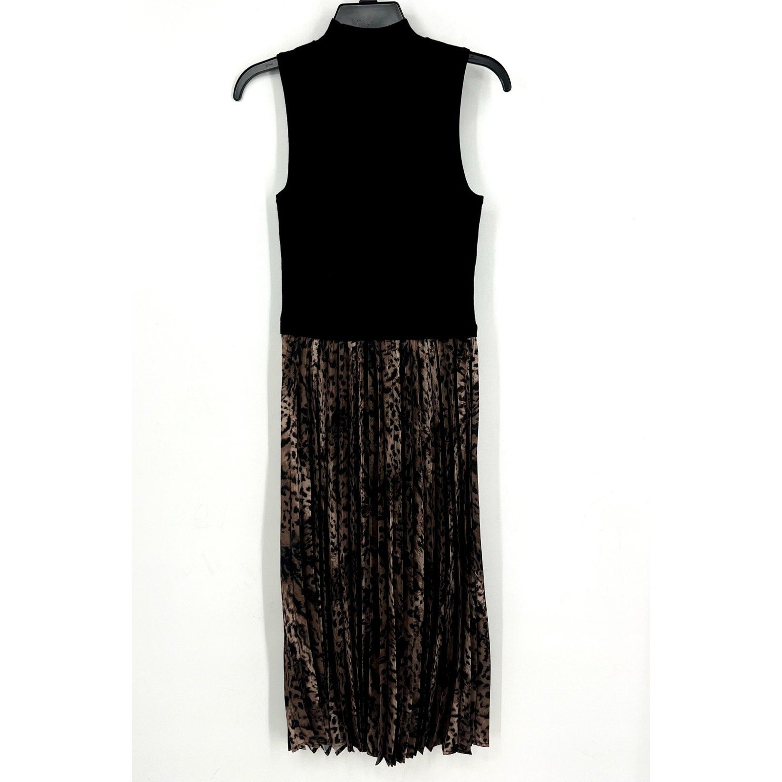 FORTUNE + IVY Womens Jersey Leopard Pleated Midi Dress Small Black Multi NWOT
