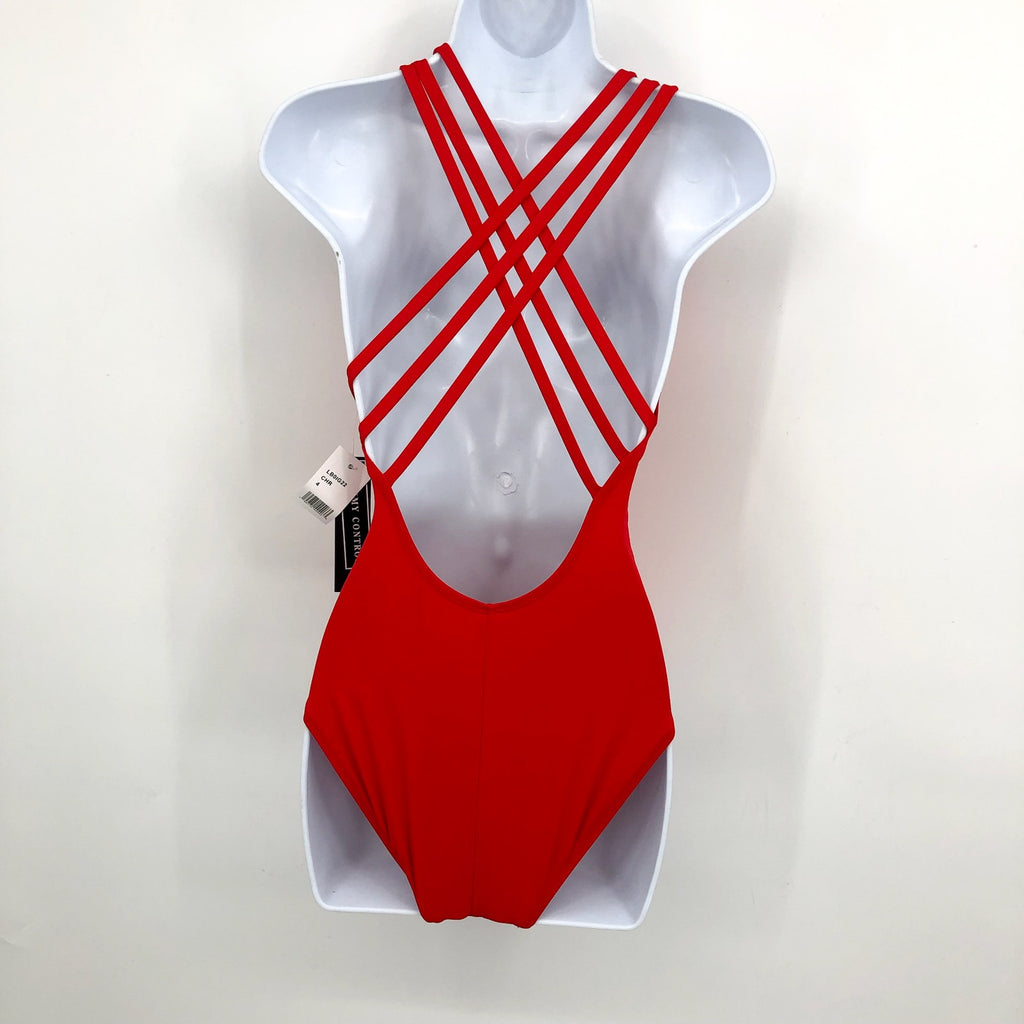 LA BLANCA Island Goddess One Piece Swimsuit Size 12 Cherry Red Cross Back NWT