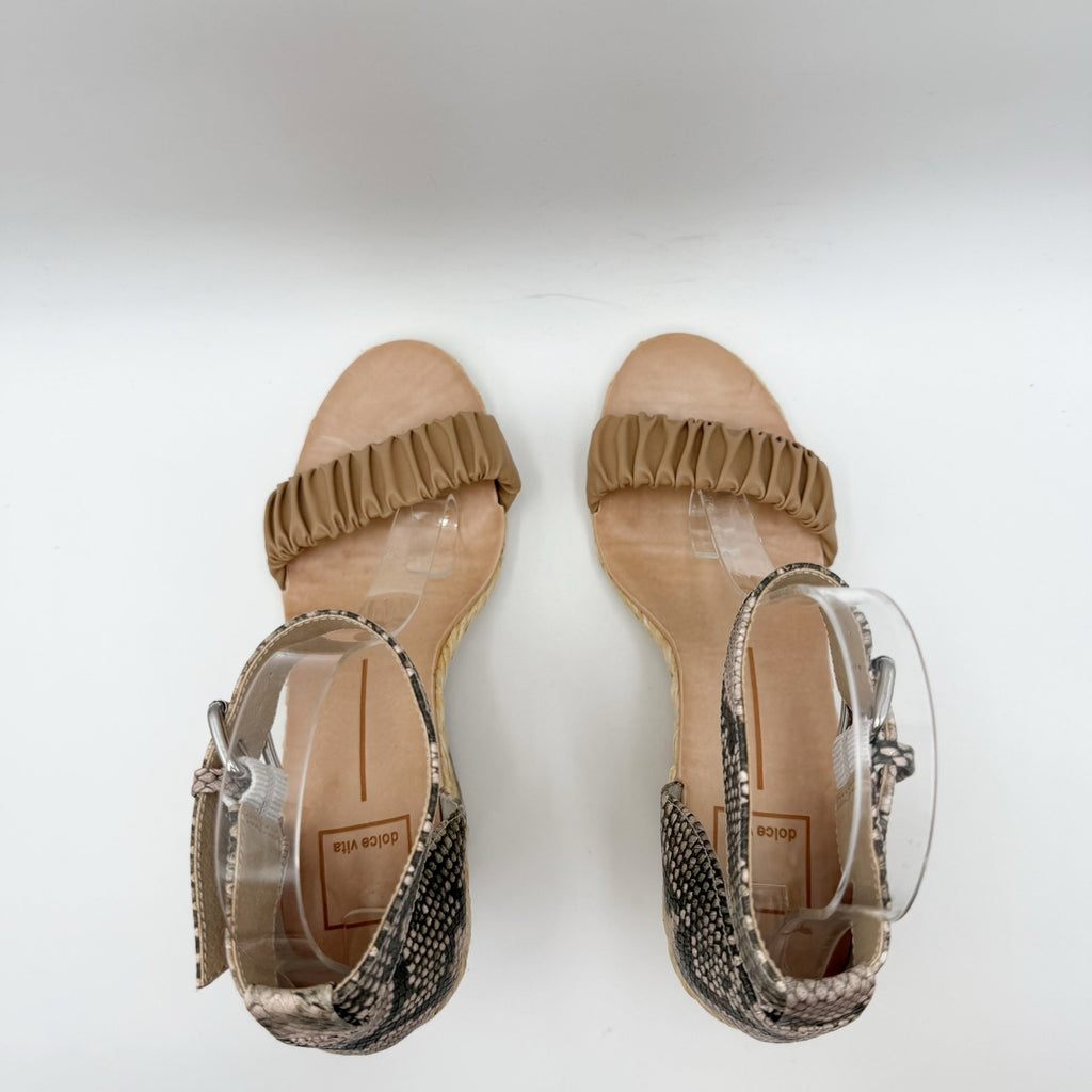 DOLCE Vita Womens Noor Wedge Sandals Size 8.5 Brown Espadrille Leather NWOB