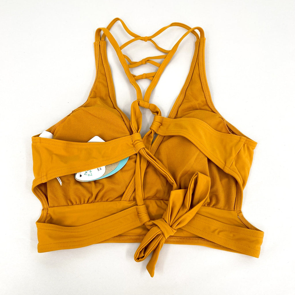 PRANA Women's Atalia Swim Bikini Top Medium Gold Deep Solstice UPF 50+ NWT