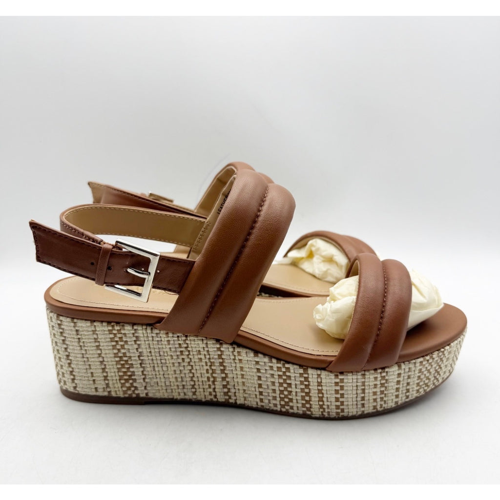 Violet & Red Women's Casey Wedge Sandal Size 8.5 Brown Tan Leather Platform NWOB