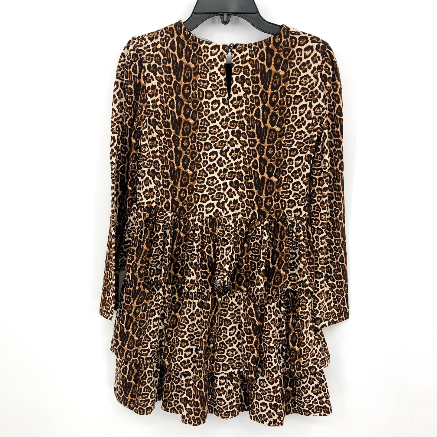 BARDOT JUNIORS Girls Keira Dress Size 14 Brown Leopard Knit Tiered Long Sleeves
