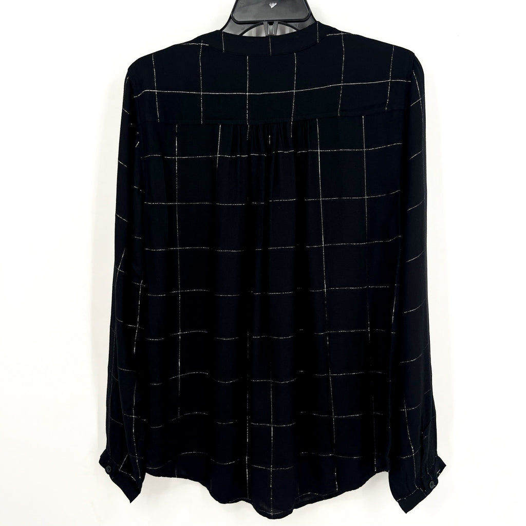 STITCH FIX- COSMIC BLUE LOVE- Womens Blouse Small Black Silver Windowpane LS NWT