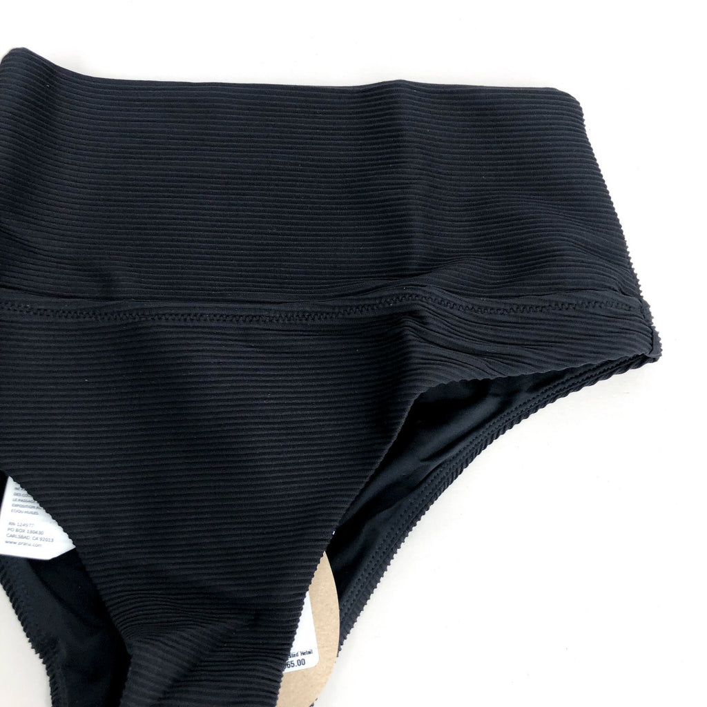PRANA Women's Aurelia Bikini Bottom XL Black Ottoman High Waist Swim NWT